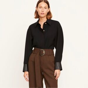 Vince Shaped Long Sleeve Button Accent Blouse Black‎ Medium